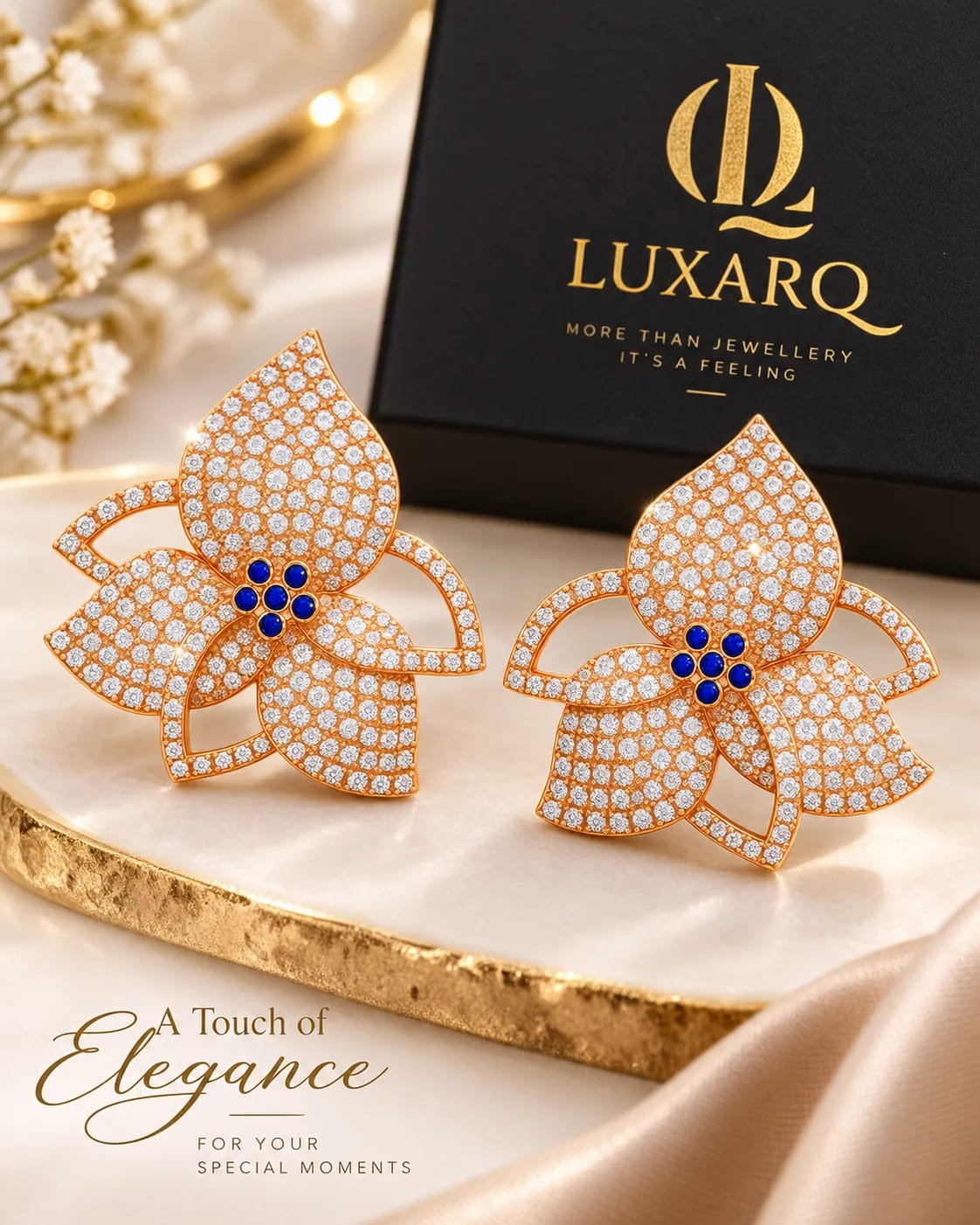 Florielle Blue Centre Floral Statement Earrings