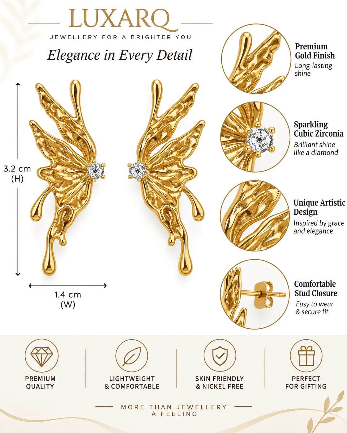 Mariposa Gold Butterfly CZ Stud Earrings