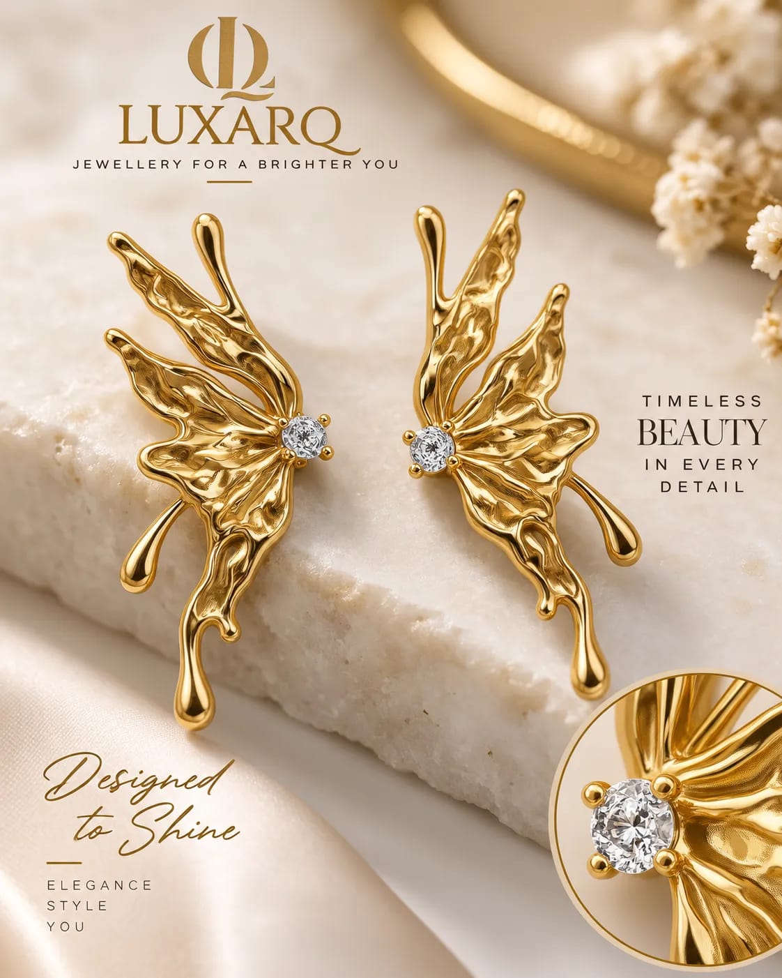Mariposa Gold Butterfly CZ Stud Earrings