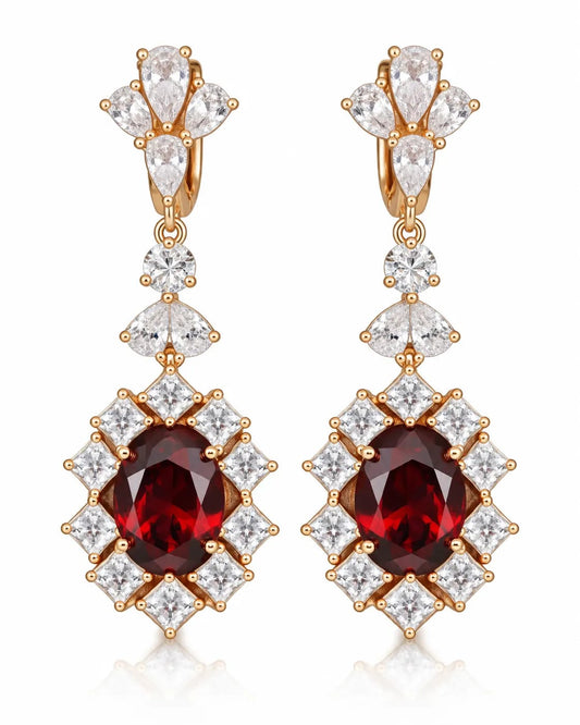 Rubyelle Red CZ Floral Drop Earrings