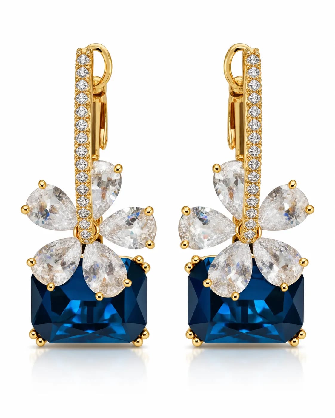 LUXARQ Blue Floral Cubic Zirconia Drop Earrings
