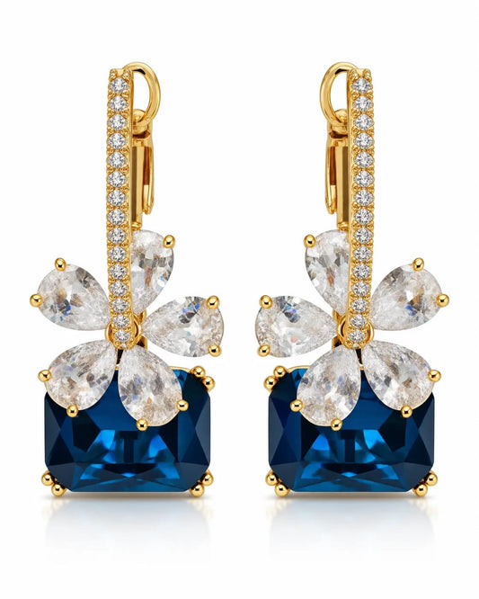 Azzura Blue Floral CZ Drop Earrings