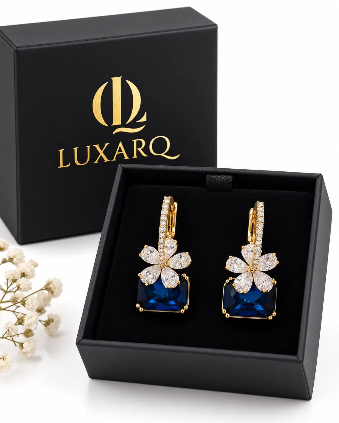 LUXARQ Blue Floral Cubic Zirconia Drop Earrings