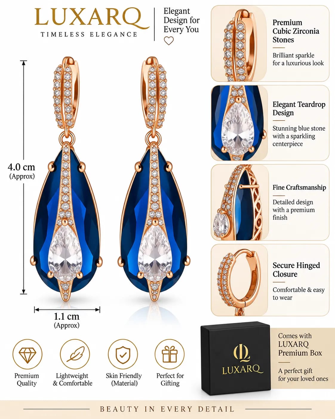 Azure Teardrop CZ Statement Earrings