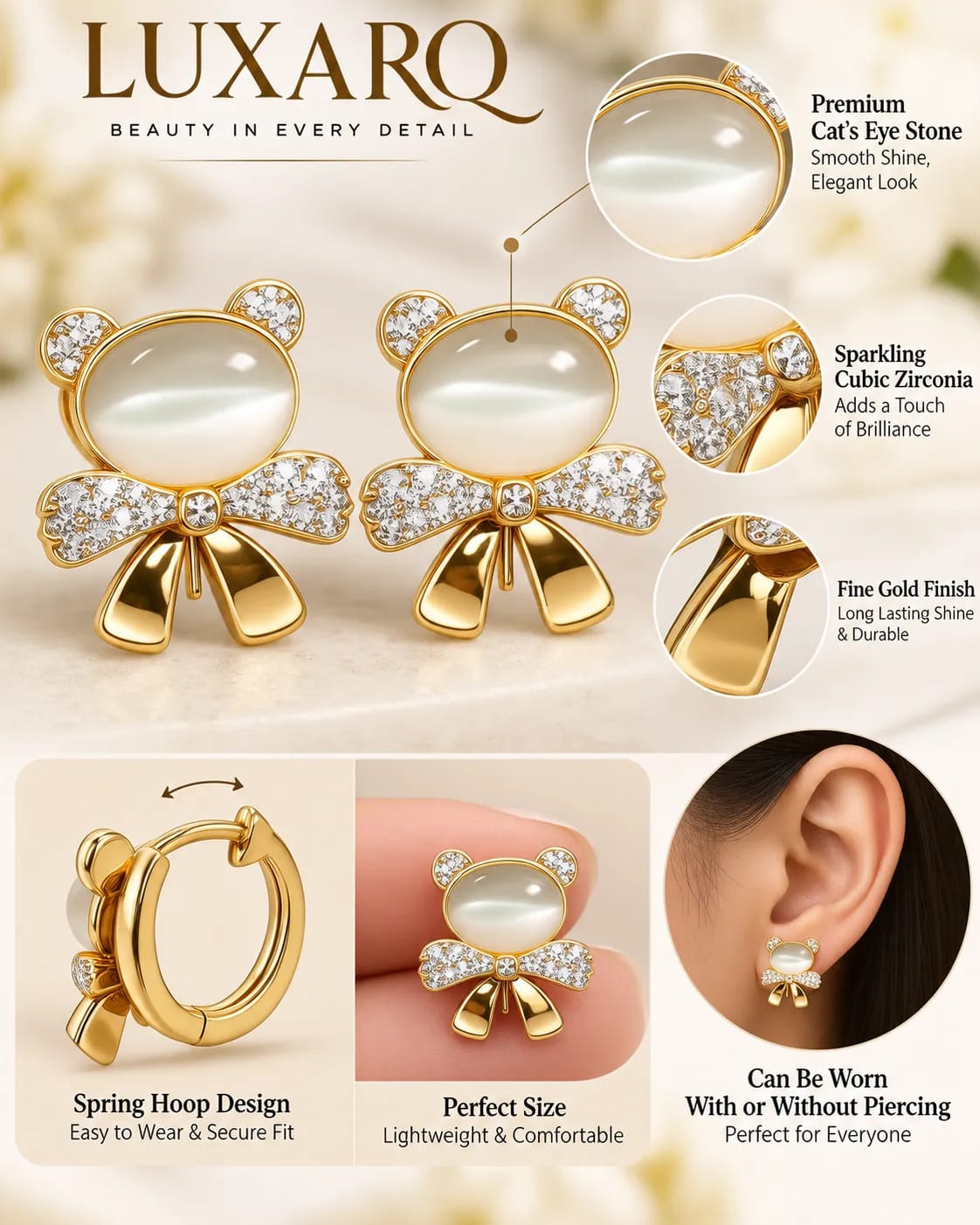 Felina Cat’s Eye Bow Drop Earrings
