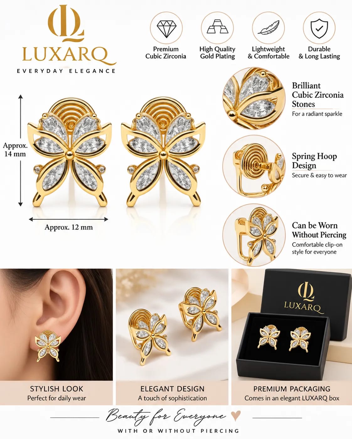 Mariposa Gold Butterfly Clip-On Earrings