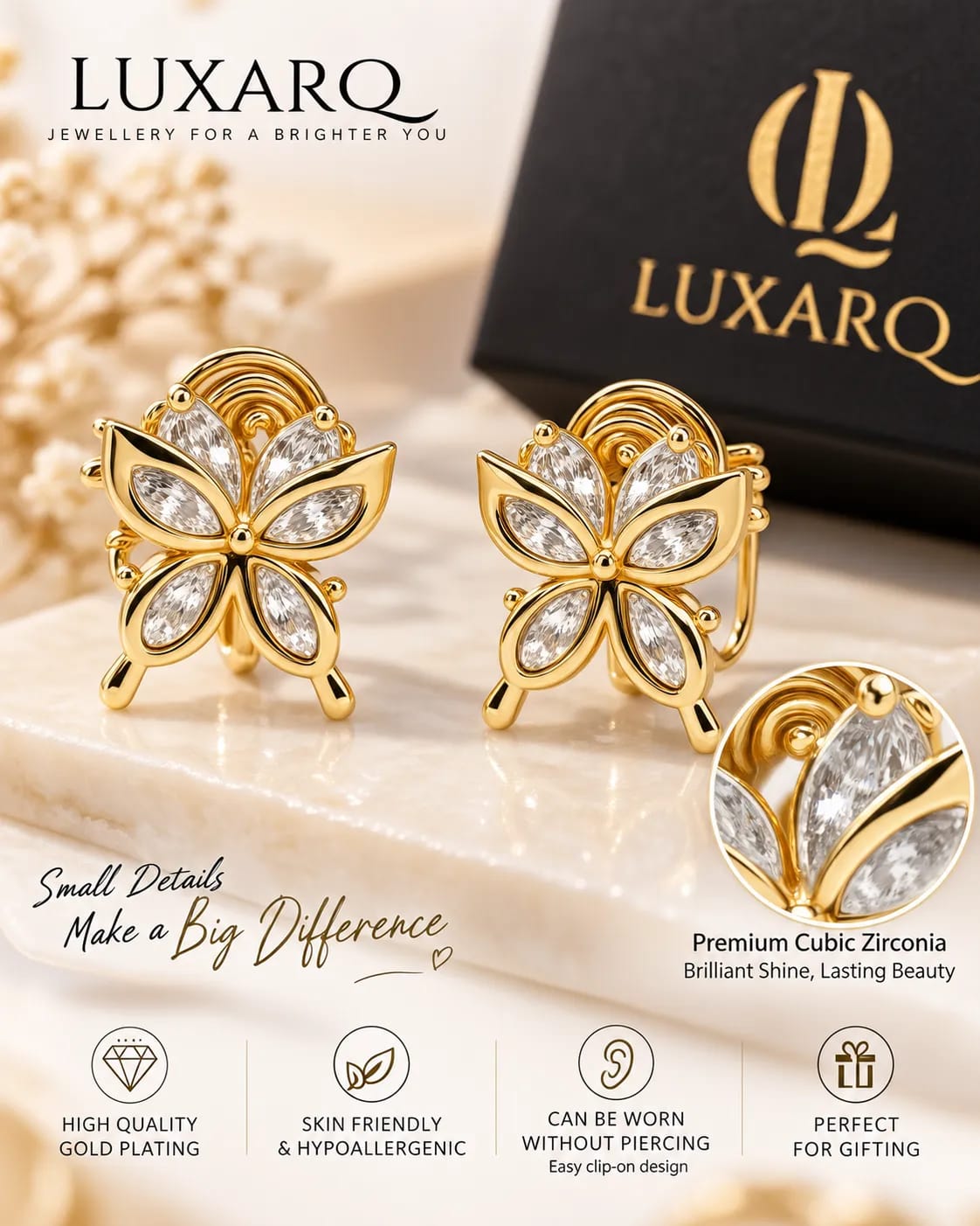 Mariposa Gold Butterfly Clip-On Earrings
