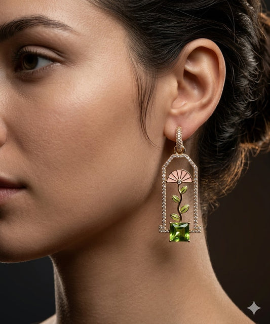 Emerald Crystal Frame Drop Earrings